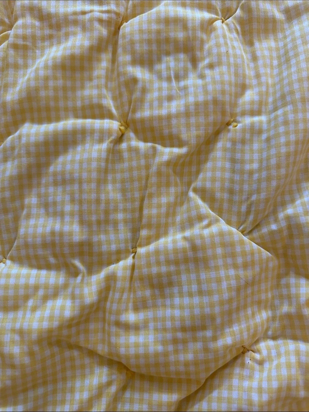Handmade baby, toddler ABCs embroidered quilt with yellow gingham backing, 1979